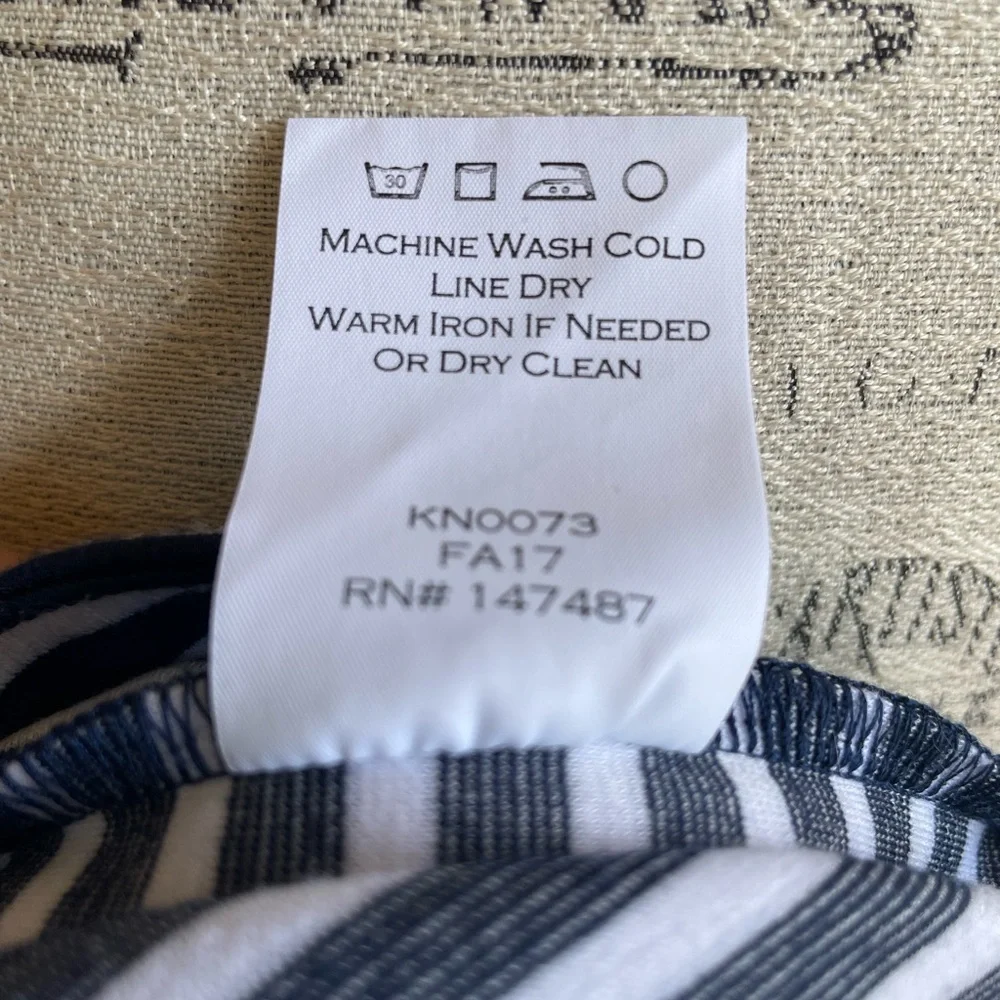 Draper James Sadler Navy and White Striped Long Sleeve Top with Bell Sleeves.